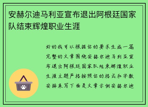 安赫尔迪马利亚宣布退出阿根廷国家队结束辉煌职业生涯